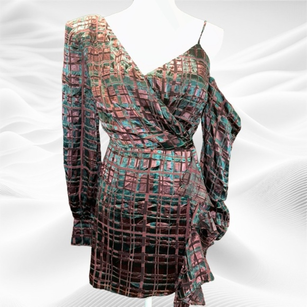 NDB Mini Dress Silky Geometric Size Small Asymmetric